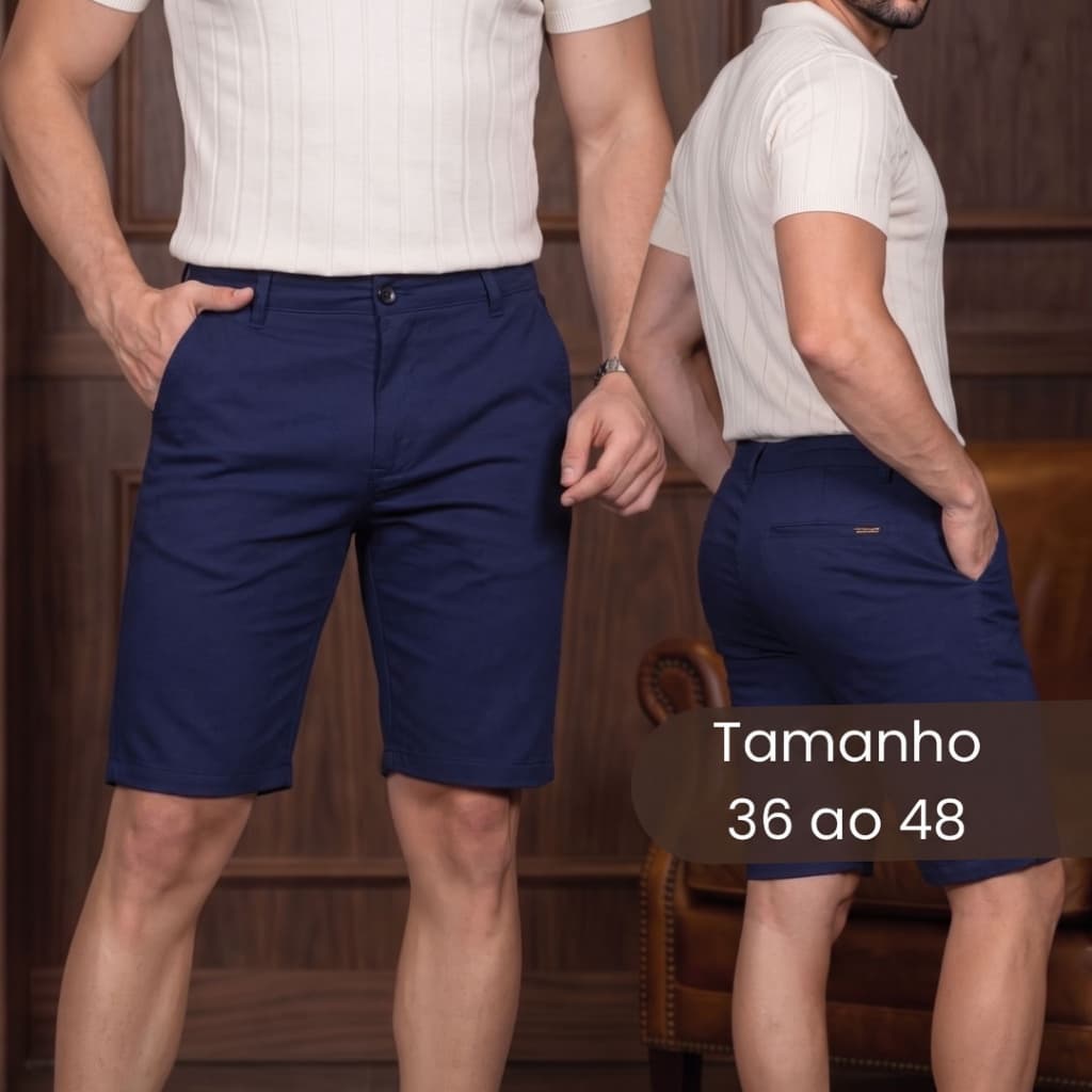 Bermuda Masculina Sarja Alfaiataria Bolso Embutido Esporte Fino Com Elastano