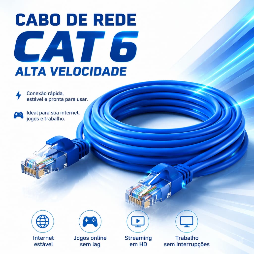 Cabo de Rede LAN Ethernet Cat6 Azul RJ45 Montad