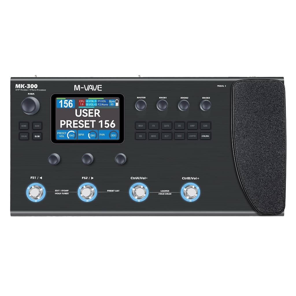 M-VAVE MK-300 Preto  Guitar Multi-Effect Processor | ANN Neural Modeling 120AMP/360FX | 10h Battery+300s Looper+128 Drum