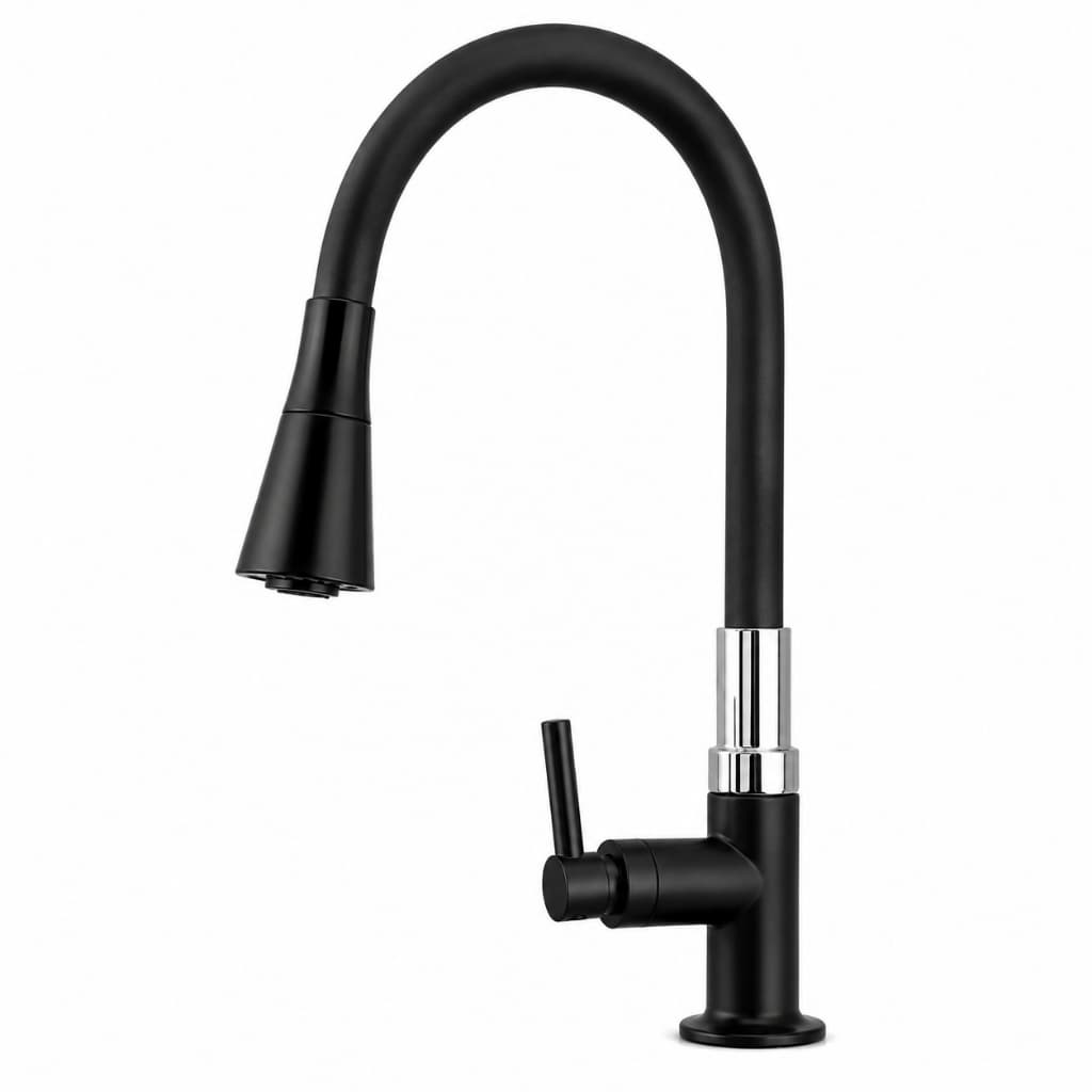 Torneira Para Cozinha Gourmet Preta Flexível Bancada ou Parede Pia 2 Jatos Chuveirinho 1/4 Volta Luxo