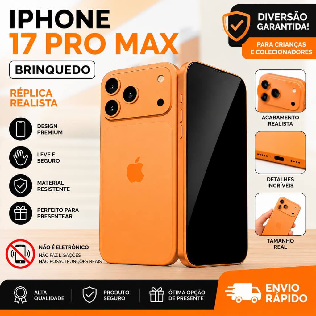 Celular De Brinquedo Replica iPhone 17 Pro Max Impressão 3D Premium Infantil Modelo Falso Maquete Educativo Pretend Play