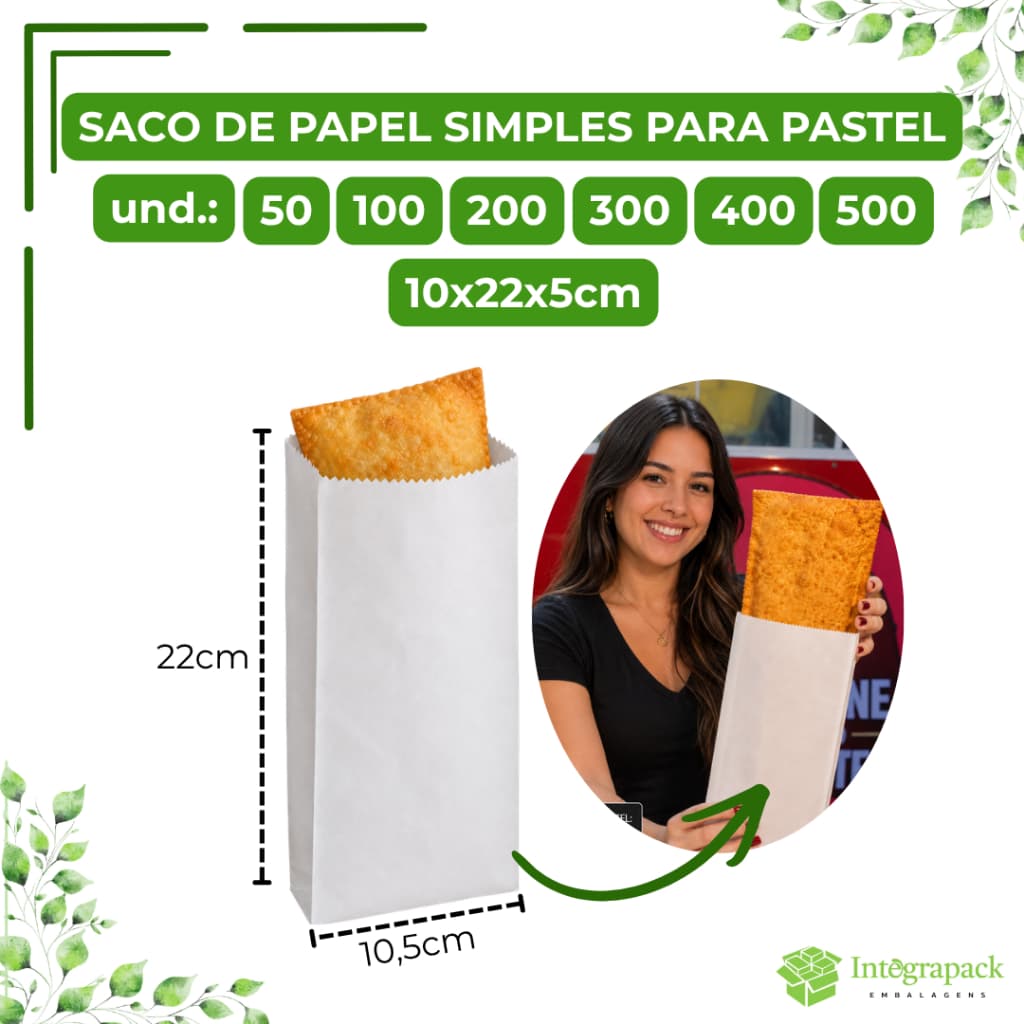 Saco De Lanche Simples Branco Liso Embalagem Pastel Padaria Lanchonete Delivery