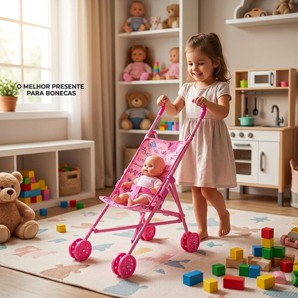 Brinquedo Carrinho boneca bebe rosa infantil dobravel menina passeio berço