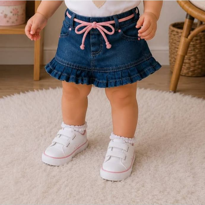 Shorts Saia Jeans com Detalhes Rose 01 a 03 anos