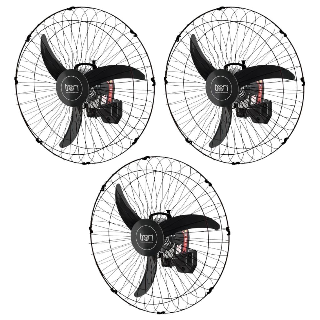 Kit 3 Ventiladores De Parede 60cm Oscilante Bivolt 140w Preto Plástico