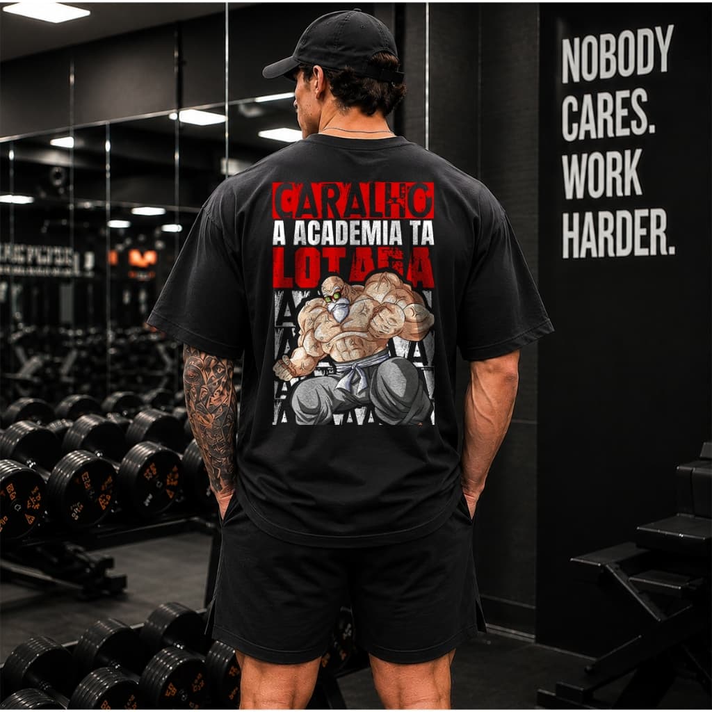 Camiseta Oversized Masculina Academia Lotada Musculação Treino Streetwear 100% Algodão