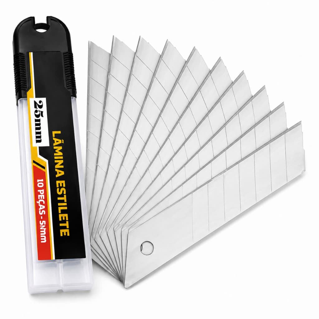 Kit 10 Lâminas Refil Estilete 25mm Profissional Aço Premium Brava
