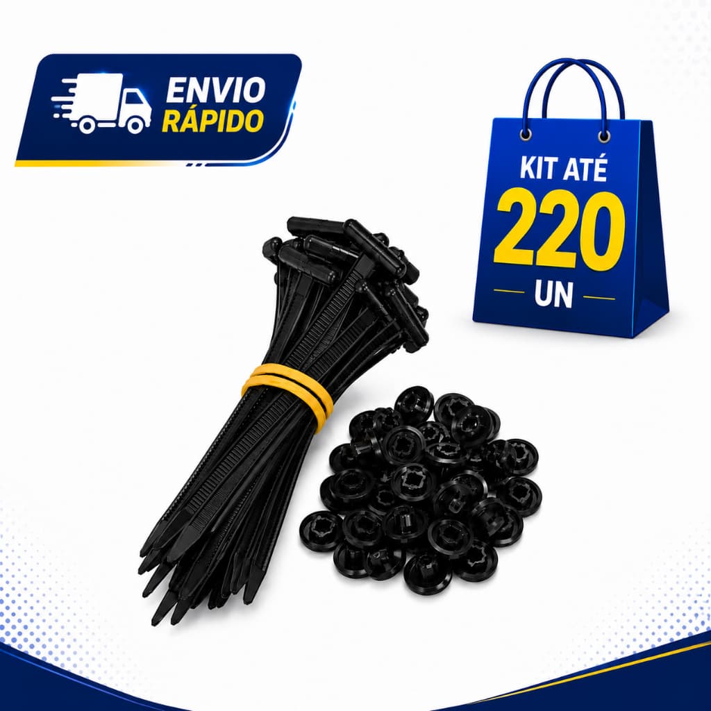150/170/100/200/220 PÇ Abraçadeira com Trava Automática Nylon Preta Universal Fixa Para-choque Paralama Forro Resistente