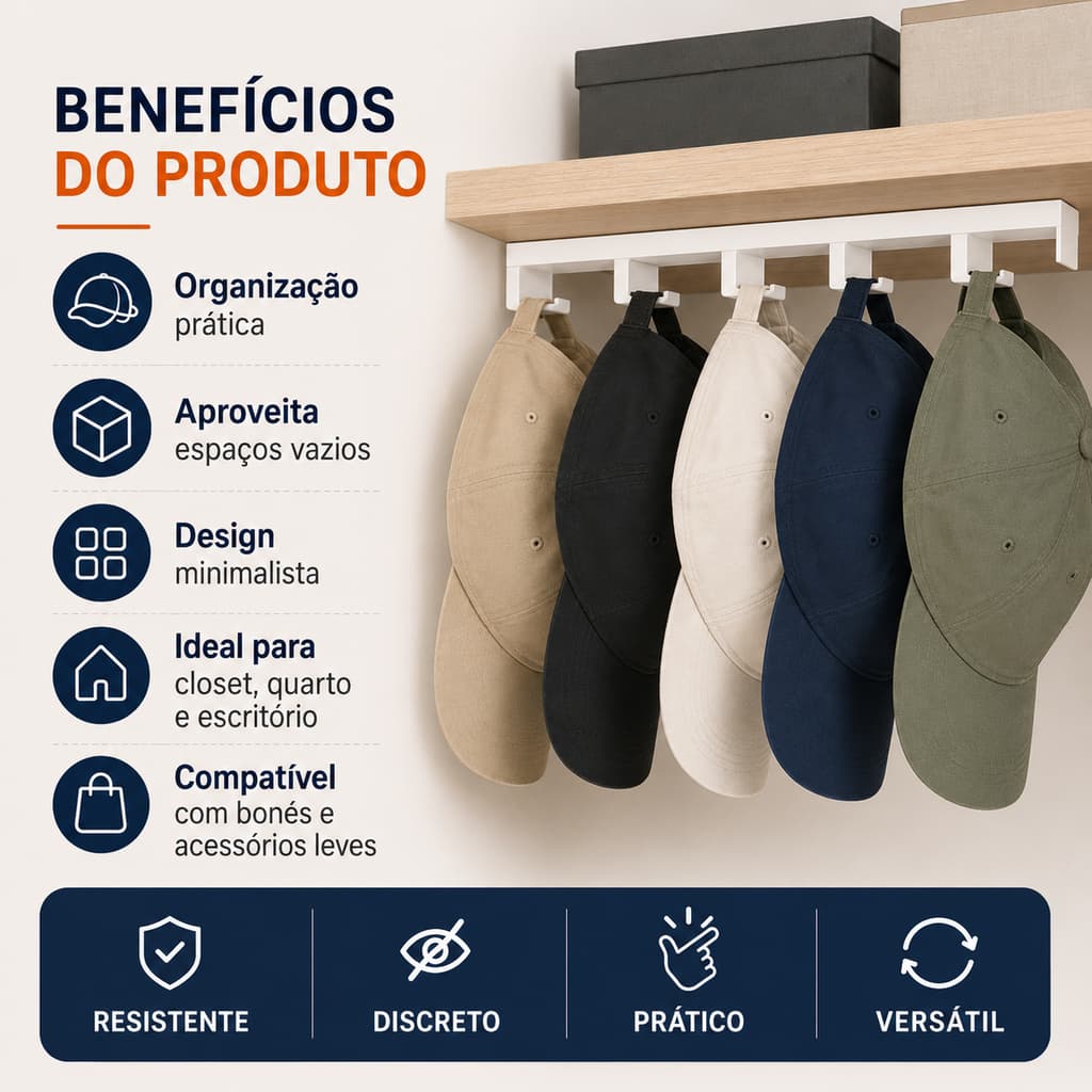 Organizador de Bonés 5 Ganchos