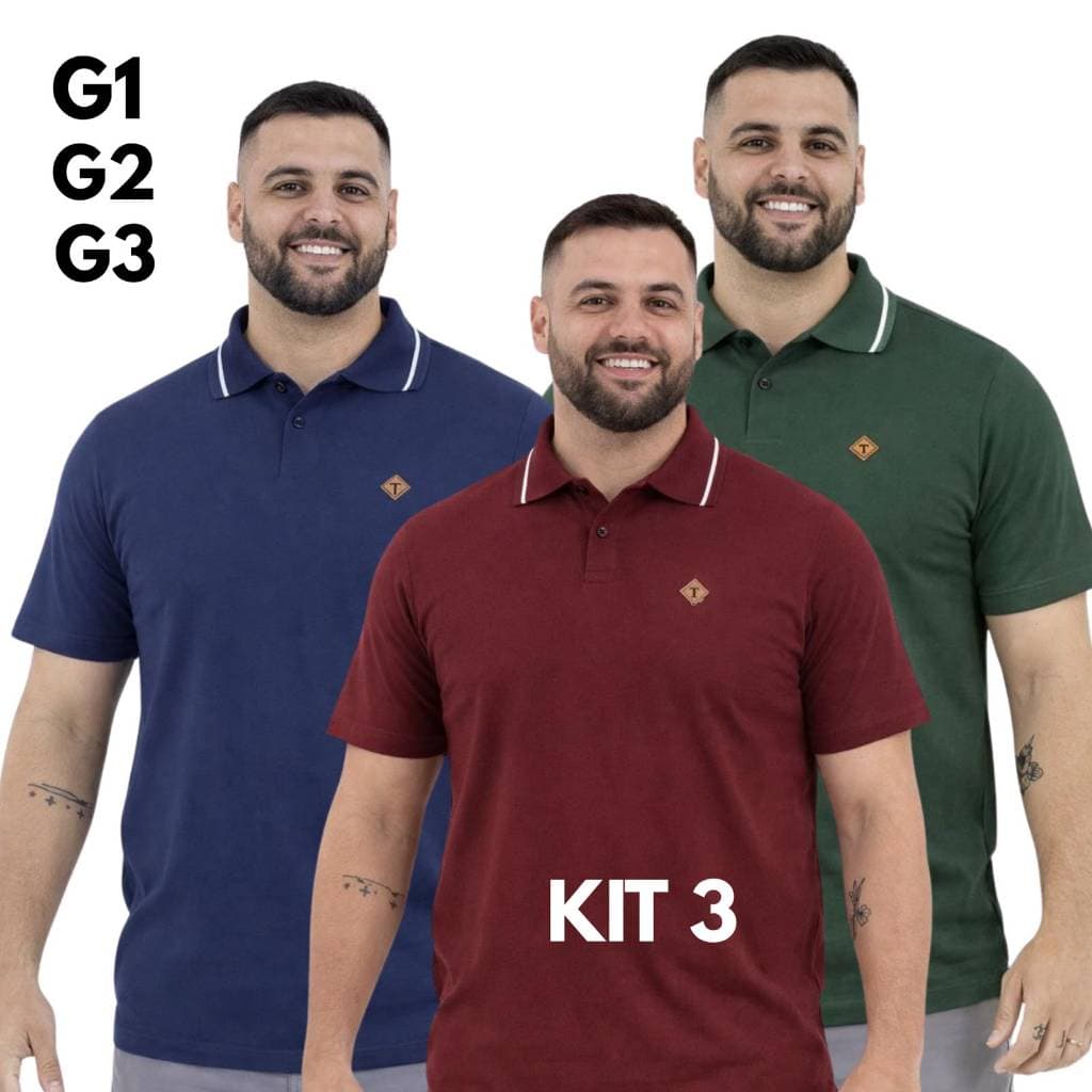 Kit 3/2 Camisa Polo Masculina Plus Size Extra Grande G1 G2 G3 No Algodão Para Homem Cores Vivas Basica