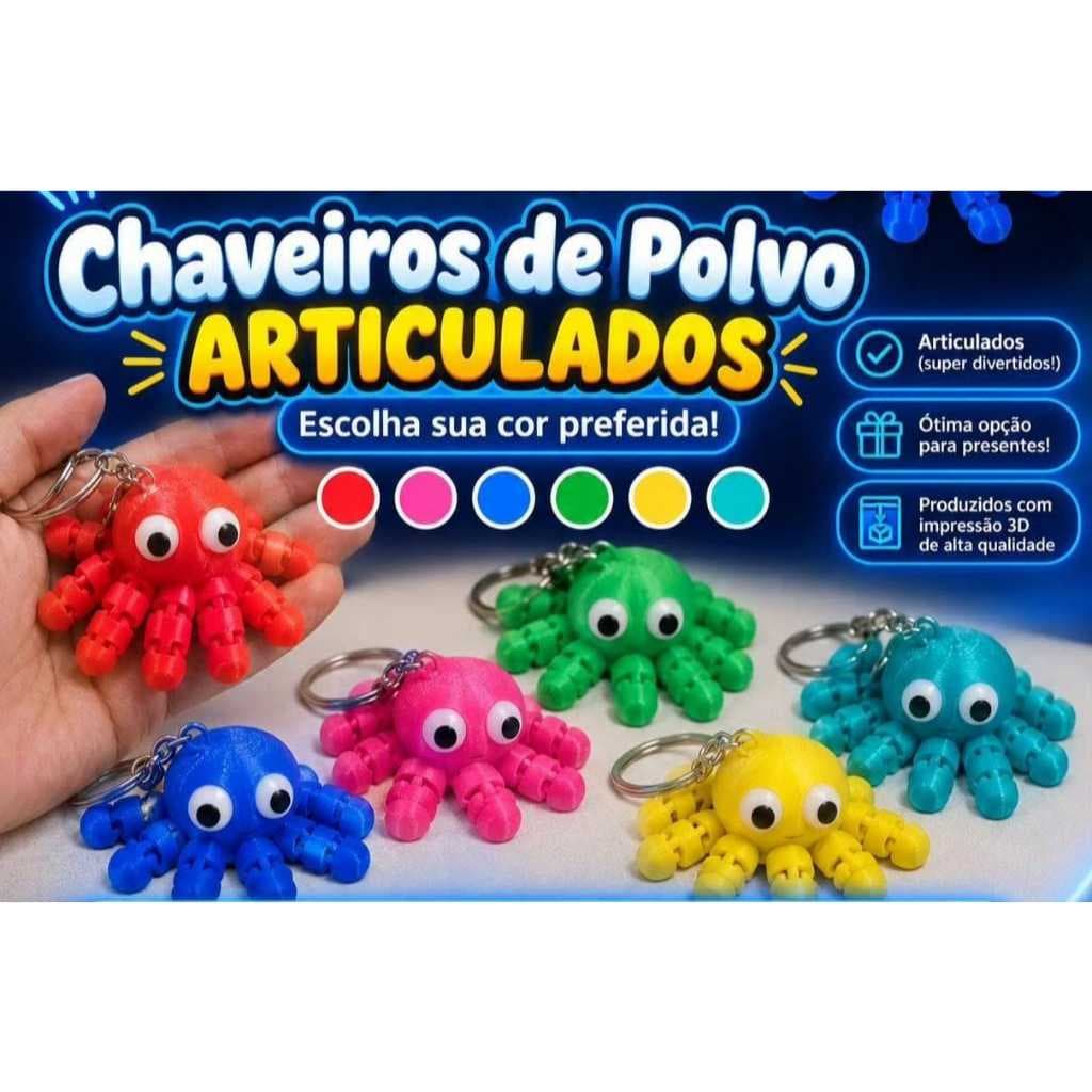 chaveiro de polvo brinquedo divertido, articulado coleçao