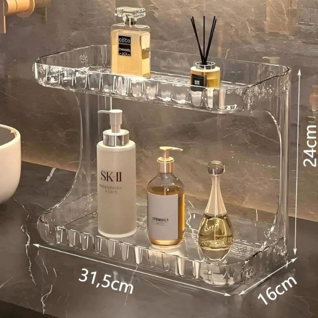 Organizador de Maquiagem Acrílico Diamante 2 Andares Porta Cosméticos Skincare Perfumes Multiuso Transparente