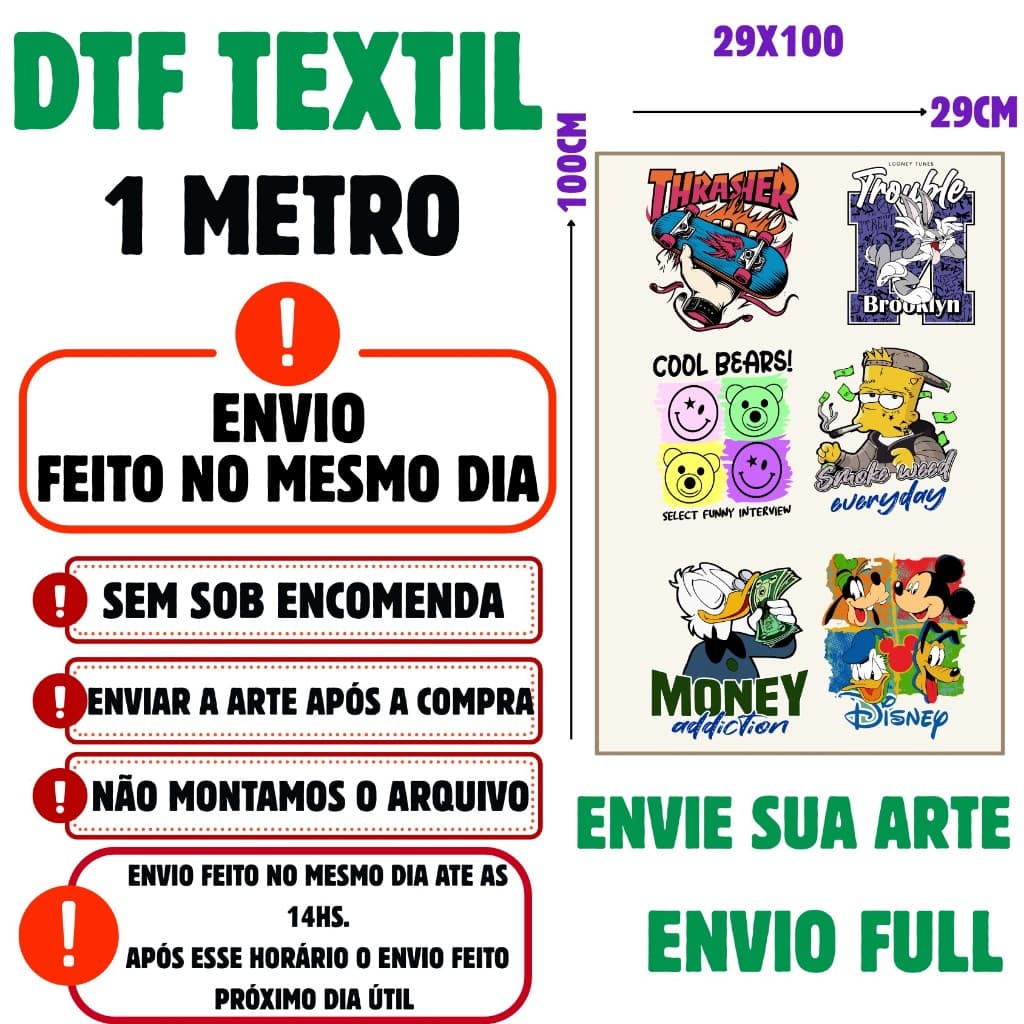 Impressao DTF Textil Envio Feito No Mesmo Dia Envio FULL 1 Metro 29x100 Oferta DTF