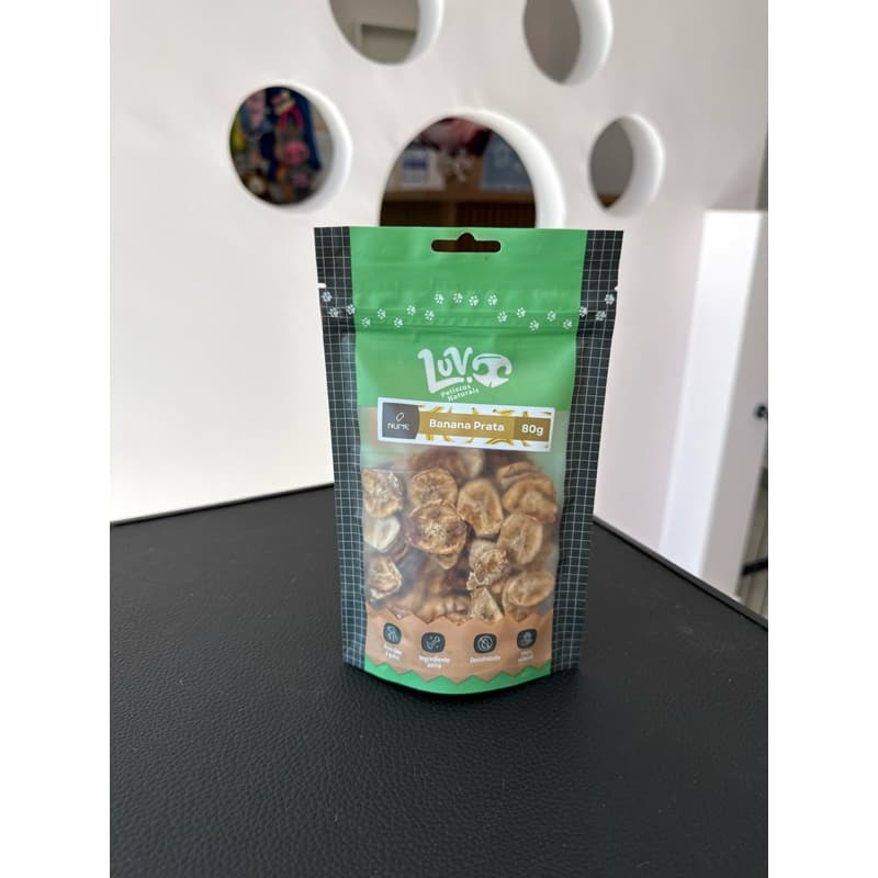 Petisco Natural Desidratado Snack de Banana Prata 80g Para Cães e Gatos - Luv Petiscos