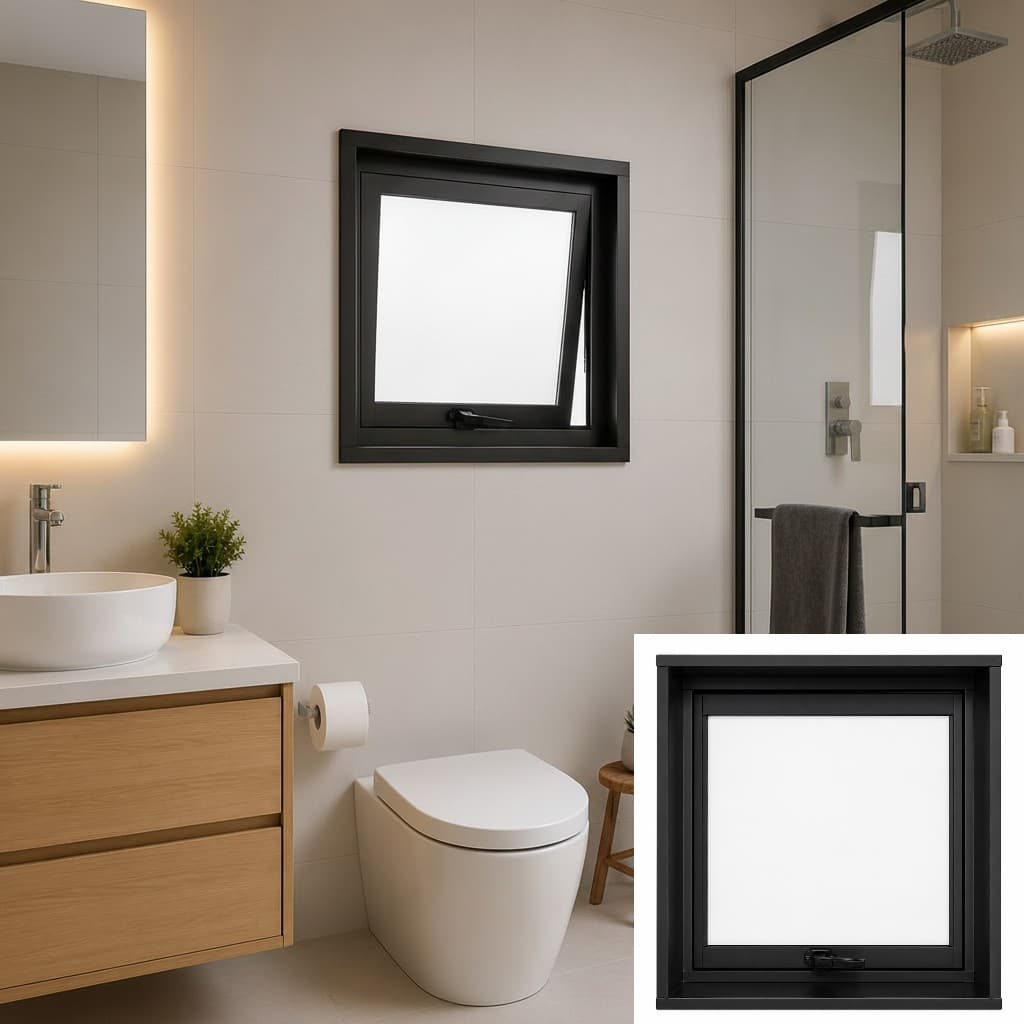 Vitro MaxAr Janela em Aço 50x50x12 com Vidro Boreal Jateado