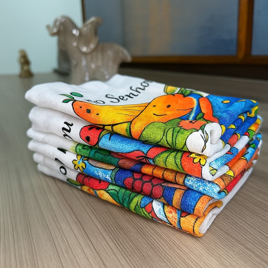 Kit 12 Panos de Prato 100% Algodão Alta Absorção Estampas Sortidas 45x75cm