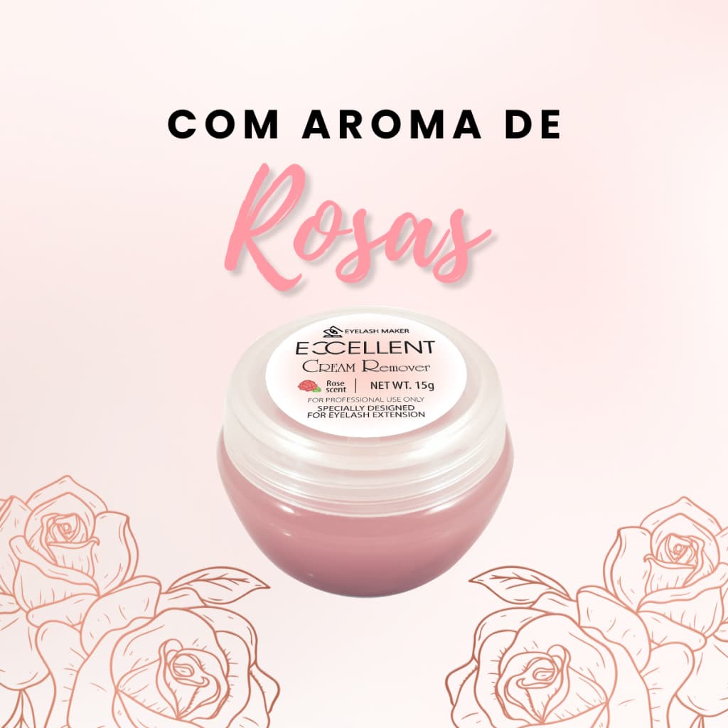 Excellent Removedor em Creme Rosa 15g para Cola de Extensão de Cílios, Cream Remover de Textura Cremosa, Indicado para U