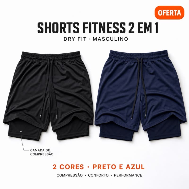 Shorts Academia Fitness 2 em 1 Bermuda Para Esportes Treino Corrida Dry Fit Masculino