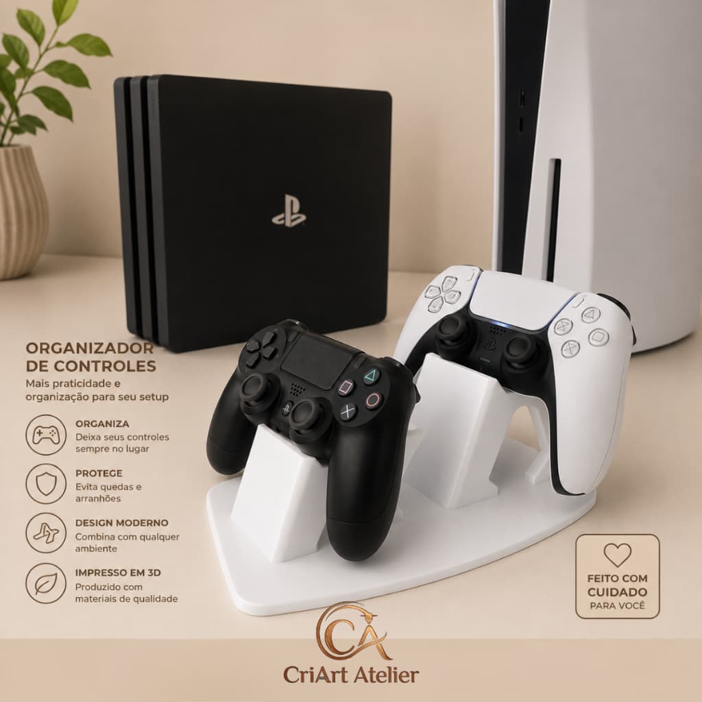 Suporte de 2 Controles de Video Gamer PlayStation PS5 PS4 XBOX Setup Gamers Organizador