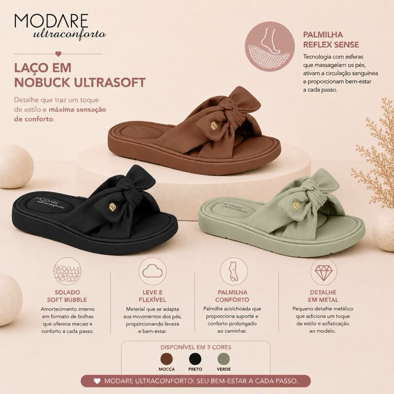 Chinelo Modare Feminino Ultra Conforto Ortopédico Original Esporão Laço Dia a Dia
