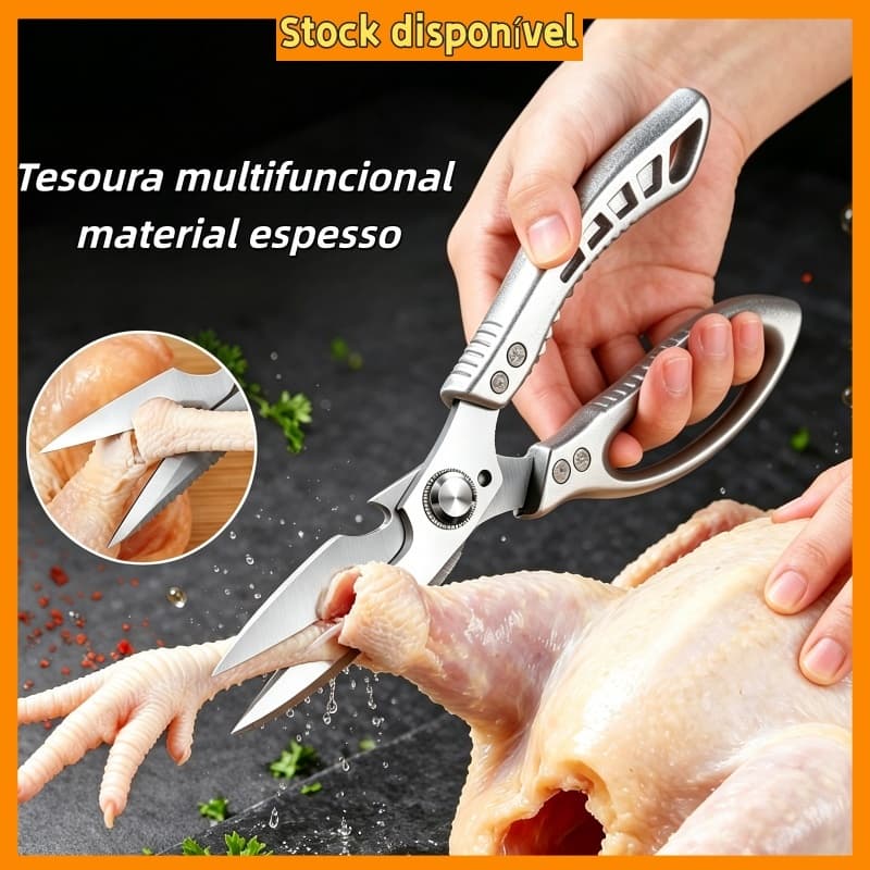 Tesoura de Cozinha Multiuso Inox Afiada Para Cortar Frango Carne Peixe Quebra Nozes Abridor Garrafa Utensílio Culinário