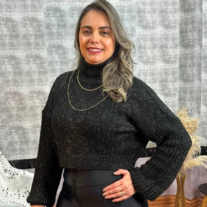 Cropped Feminino Tricot Gola Alta Manga Longa Suéter tranca blusa feminina Inverno outono Elegante