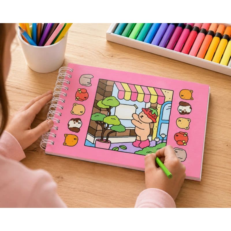 Livro de Colorir Caderno de Pintura Espiral Grande A4 com Desenhos