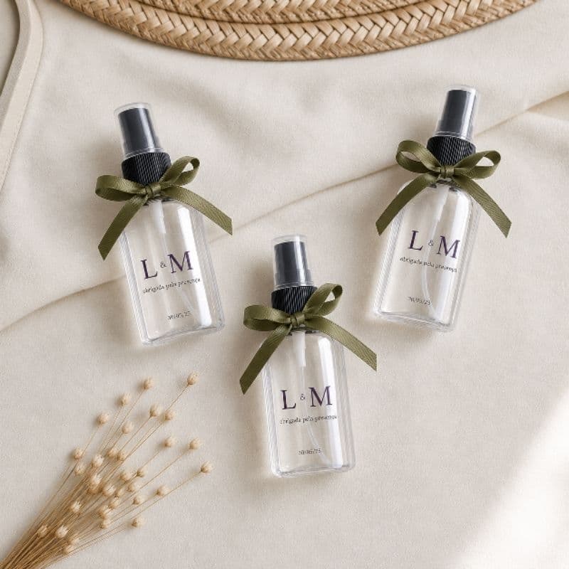 20 lembrancinhas- Home spray 30ml com Fita | ARTE FIXA - Personalizado com nome e data| Casamento