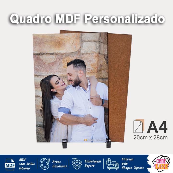 Quadro MDF A4 Personalizado com sua Foto | Porta Retrato • Mesa • Escritório • Casa • Decoração • 20x28cm