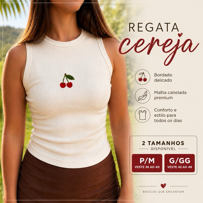 regata feminina canelada cereja bordada moda ribana premium regata americana feminina verão