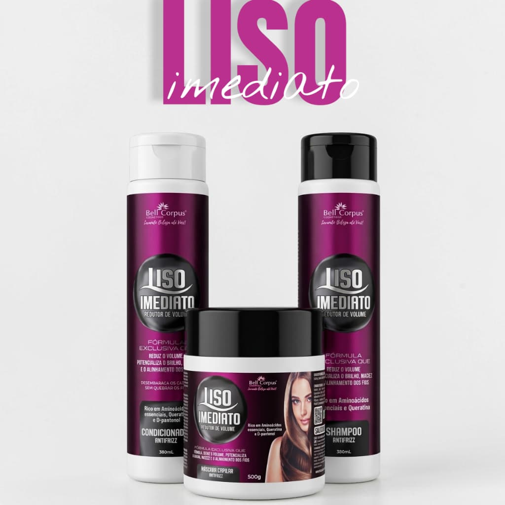 Kit Capilar Sahmpoo e Condicionador + Máscara de Cabelo Liso Imediato 3 Itens Alinhamento BellCorpus