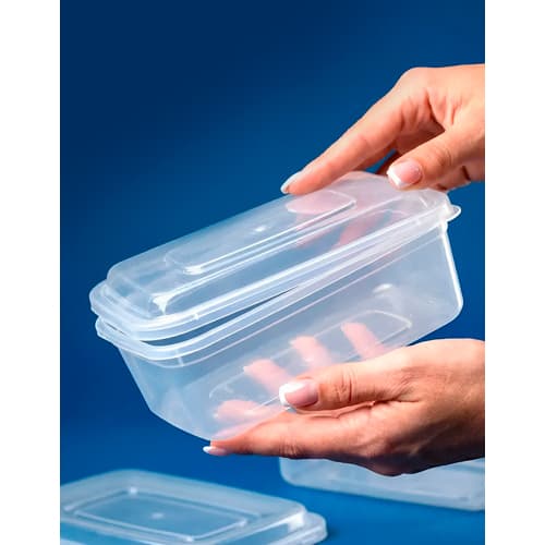 Conjunto Potes Marmita 1000ml Retangular Transparente Plástico Comida Empilhável Organizador