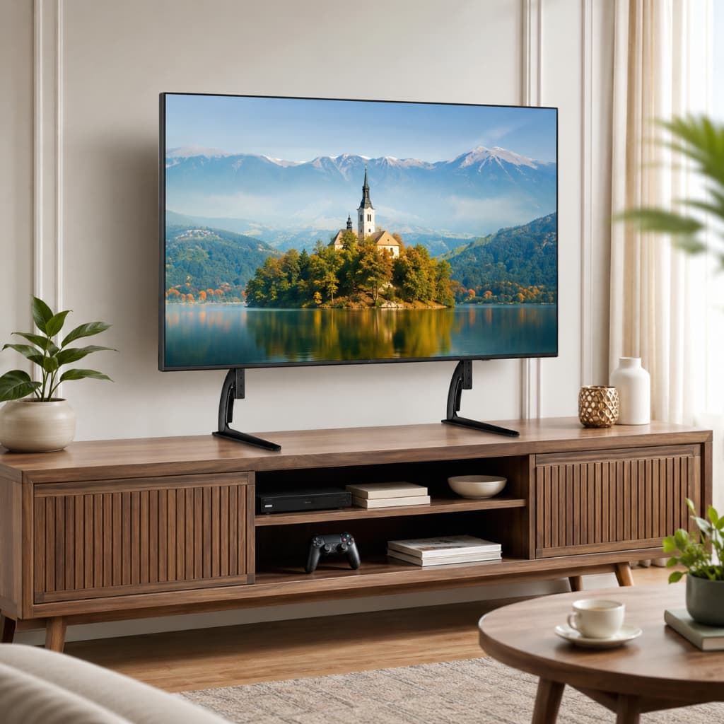 Suporte Base Universal de Mesa para TV e Monitor Par Metálico Reforçado Alta Resistência Fácil Instalação