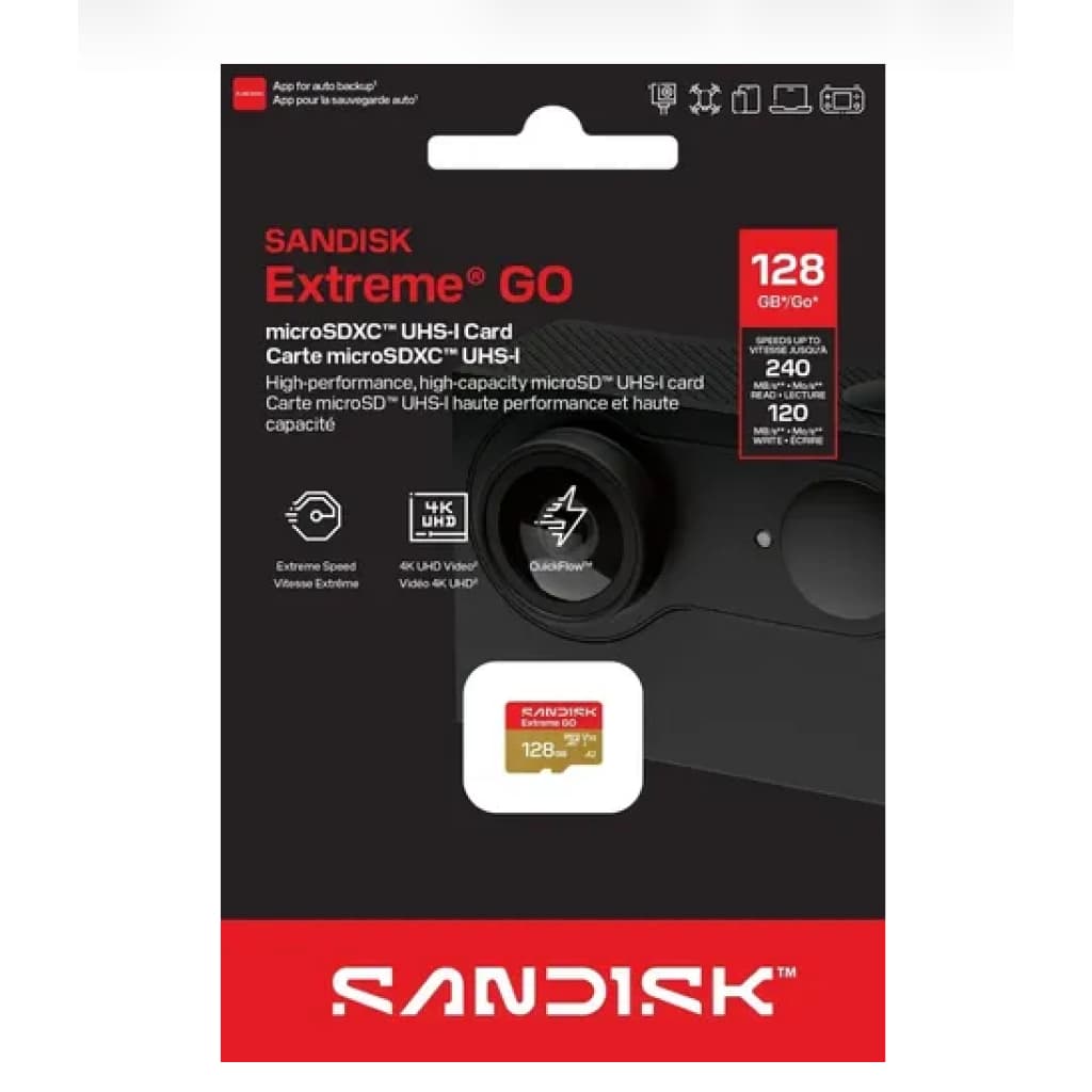 Cartão de Memória 128gb Micro Sd Extreme GO 240mbs Sandisk (Drones, Câmeras de Ação)