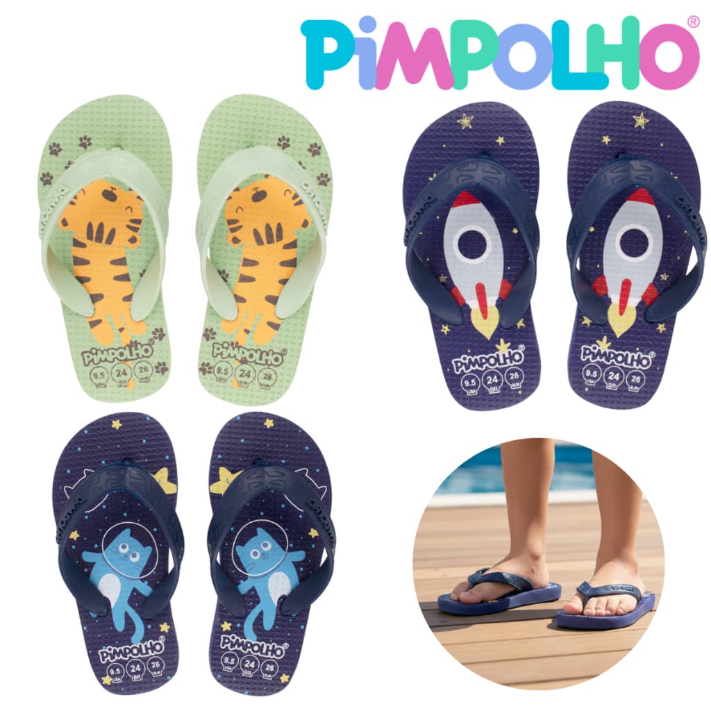 Chinelo Menino 24 a 32 Pimpolho Infantil Confortável e Antiderrapante, Idade 3 a 9 Anos