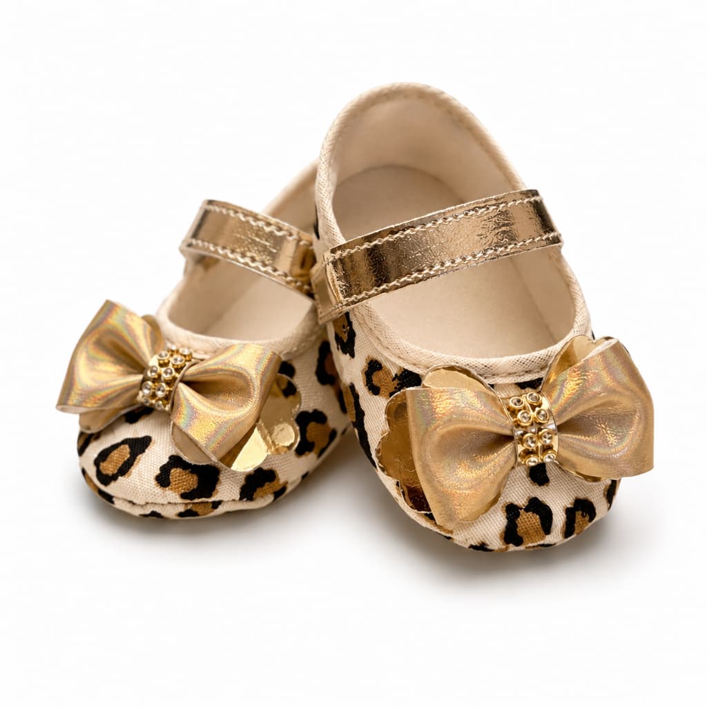 0-6 Meses Bebê Meninas Sapatinho Recem nascido Sapatos Baixos Sola Macia lacinho Impressão Antiderrapante