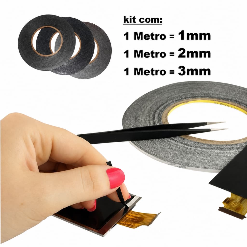 Kit 3 Metros Fita Adesiva Dupla Face Touch Lcd 1mm 2mm 3mm