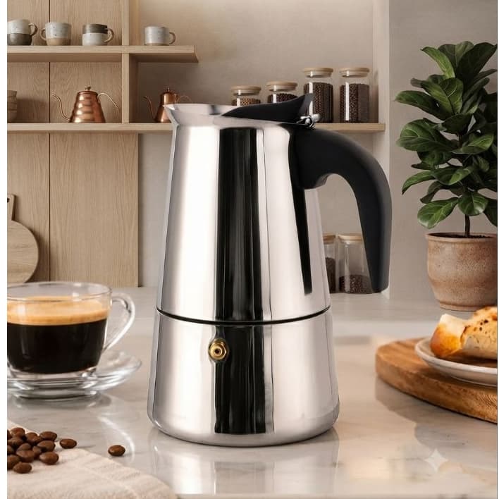 ​Cafeteira Italiana Inox Tipo Moka Indução e Gás 200ml / 300ml / 450ml