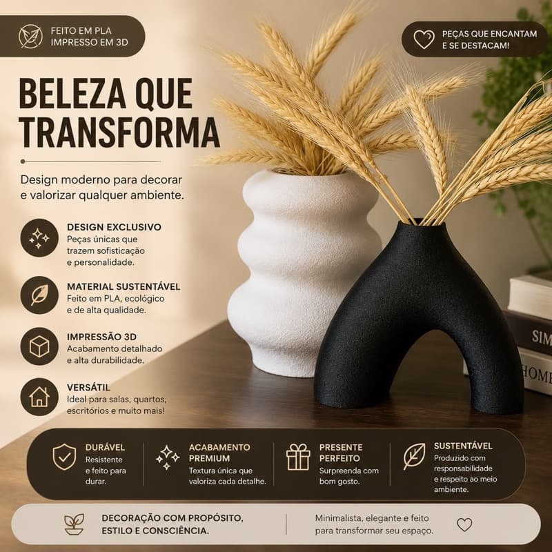 Conjunto de Vasos Decorativos Texturizados Modernos | Kit com 2 Peças para Sala e Aparador