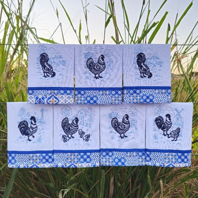 Pano de Prato Galo com 7 peças - Guardanapo - Semaninha - 100% algodão - Barra de tricoline
