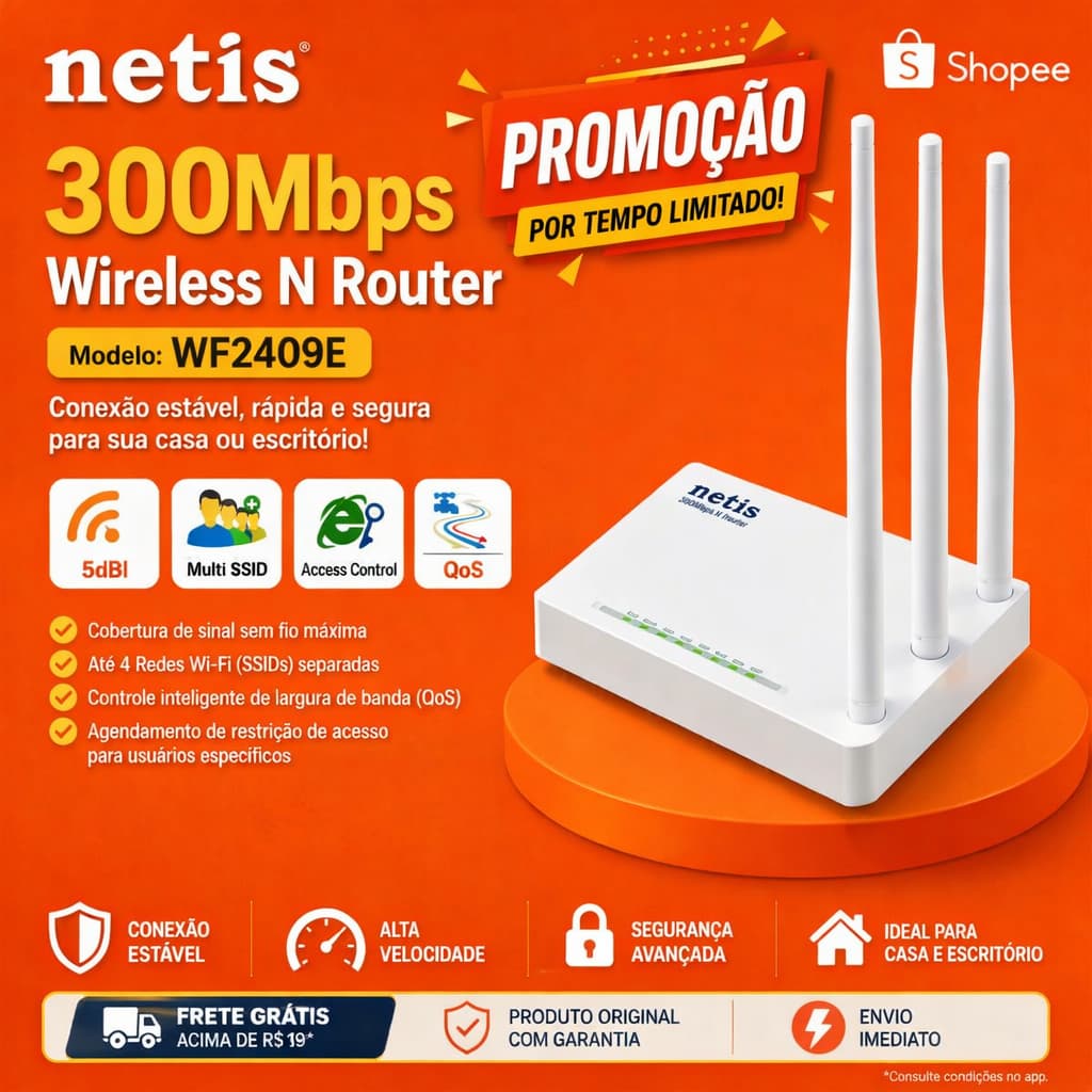 Roteador Netis Alta velocidade de 300 Mbps WF2409E