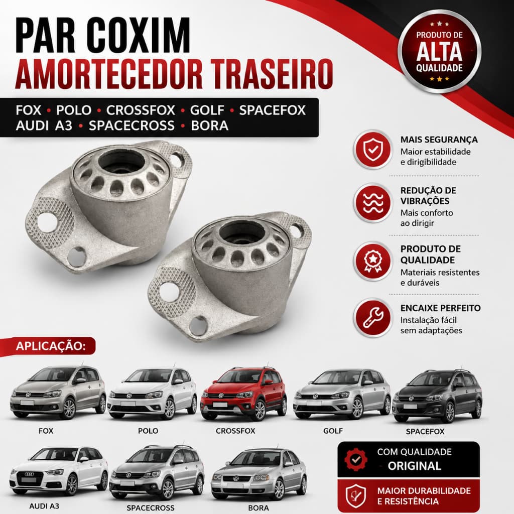 Par Coxim Amortecedor Traseiro Fox Polo Crossfox Golf Spacefox Audi A3 Spacecross Bora
