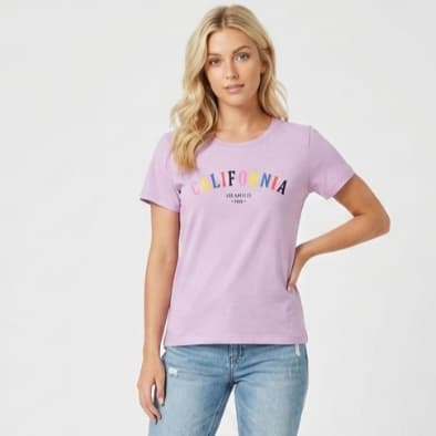 Blusa T-Shirt Feminina Camiseta Casual Estampada California Cores Algodão T-shirt Blogueira Gola Careca Manga Curta Moda