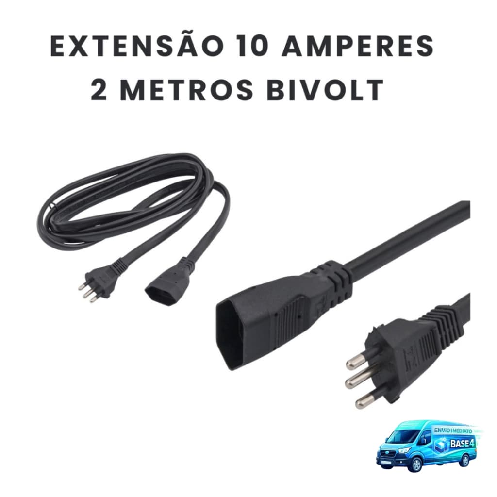 Cabo Prolongador Extensao Bivolt 2 Metros Suporta até 10 Amperes para uso Residencial e Profissional