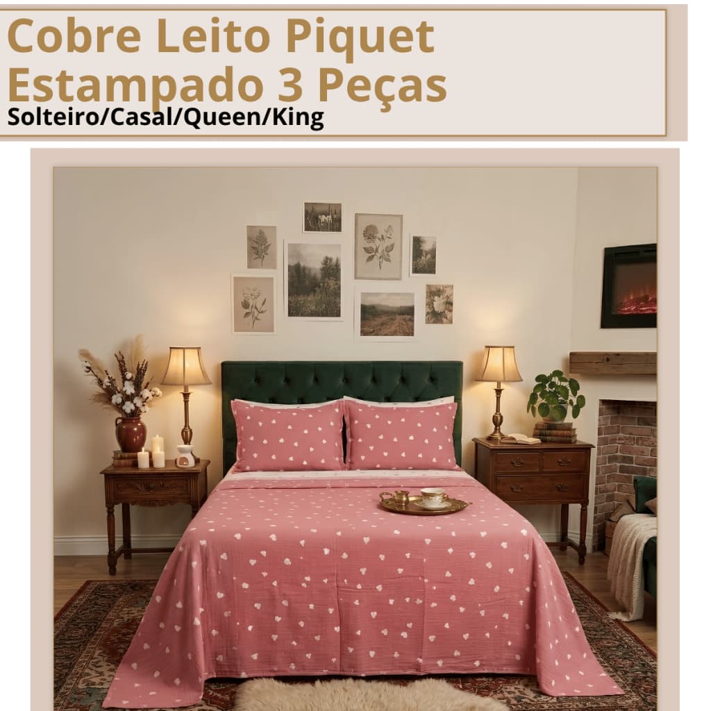 Cobre Leito Piquet Estampado Solteiro Casal Queen King Colcha Luxo