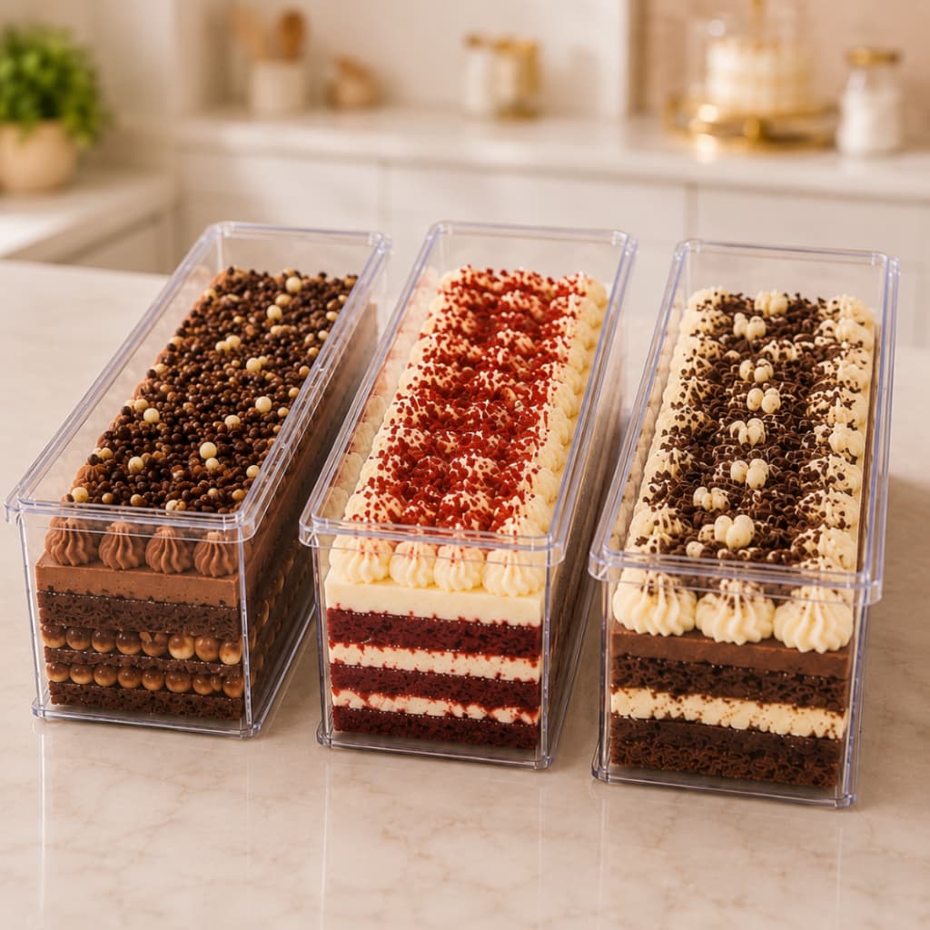 Kit Forma Retangular Slice Cake Acrilico com Tampa Espatula 30x10x10 Bolo Fatia Molde ENVIO IMEDIATO