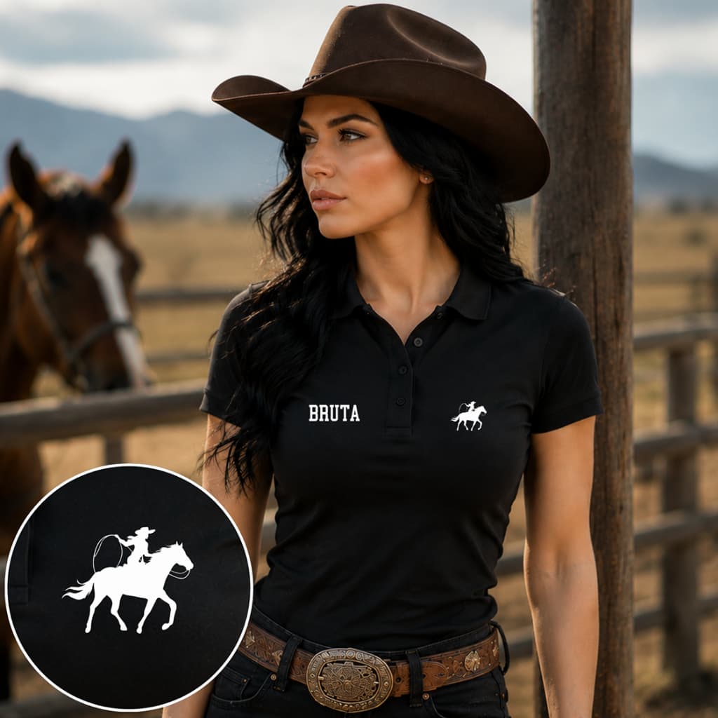 Camisa Polo babylook Feminina Bruta Cowgirl Country camiseta Agrogirl rodeio - 100% Algod茫o