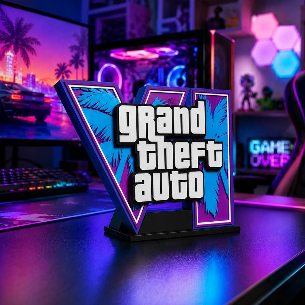 Placa Decorativa GTA 6 3D para Mesa Gamer | Decoração Geek Premium