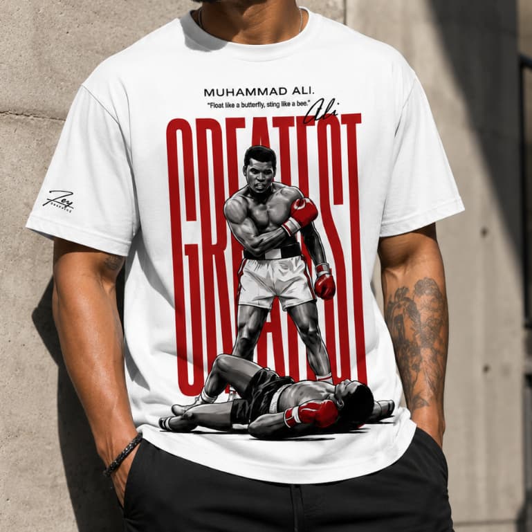 Camiseta Oversized Muhammad Ali Greatest Streetwear Estampa Premium Unissex Manga Curta Algodão