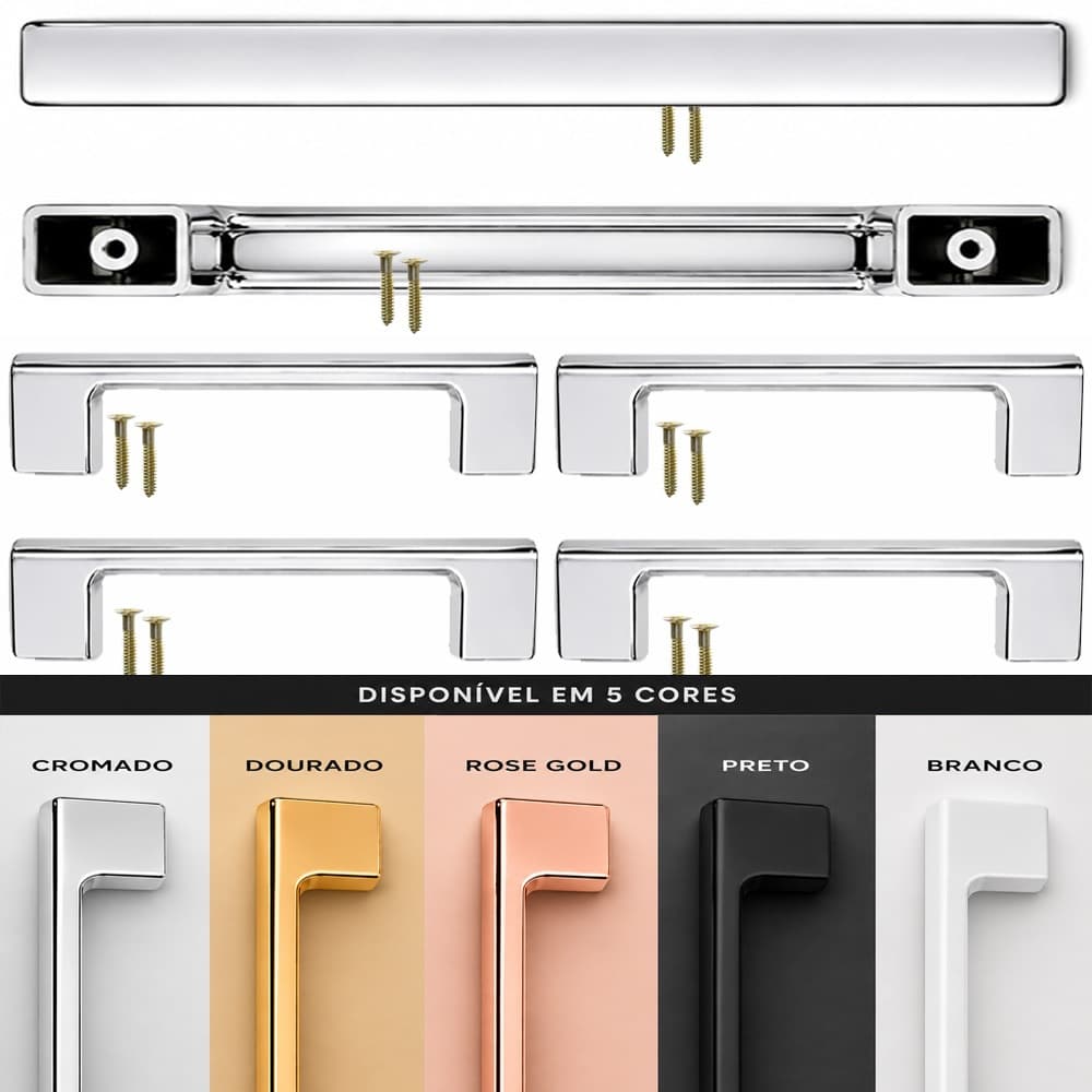 Puxador 128mm Para Gaveta Porta Cozinha Armario Moveis Branco Cromado Dourado Rose Gold